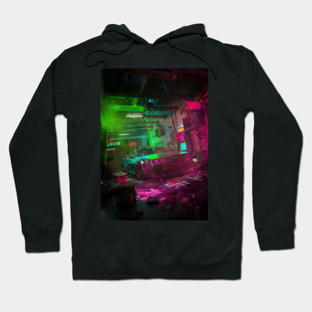 Cyberpunk Alley Hoodie by skiegraphicstudio